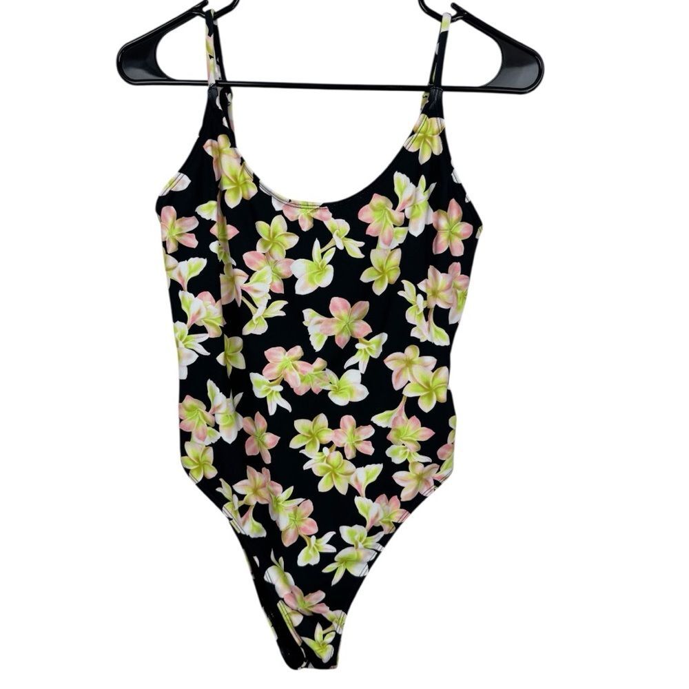 Hurley X Carissa Moore collab Aloha Black Floral One Piece Swimsuit sz L H2F